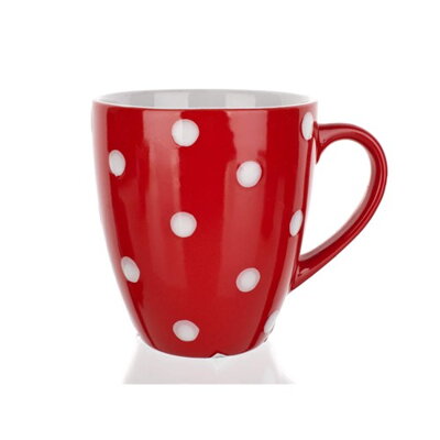 Hrnček keramický  baňák 400 ml červený biele bodky